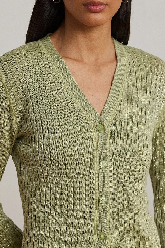 Kardigán s prímesou ľanu Lauren Ralph Lauren zelená 200963627