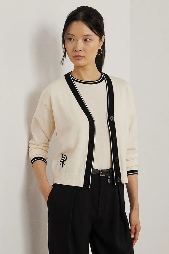 Kardigan Lauren Ralph Lauren V výstřih béžová 200963660