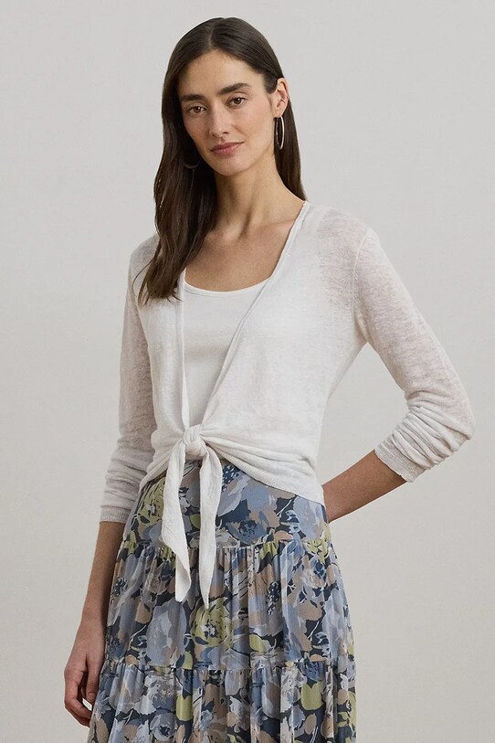 Ленена жилетка Lauren Ralph Lauren с връзки бял 200963665