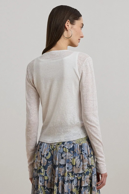 Ľanový kardigán Lauren Ralph Lauren 200963665 biela SS25