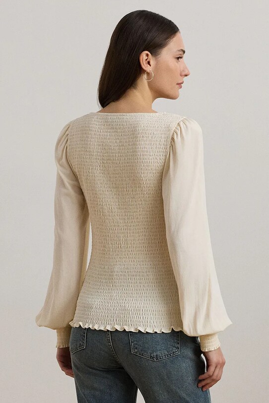Bavlněná halenka Lauren Ralph Lauren 200963867 béžová SS25
