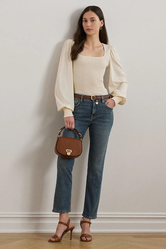 Oblečení Bavlněná halenka Lauren Ralph Lauren 200963867 béžová