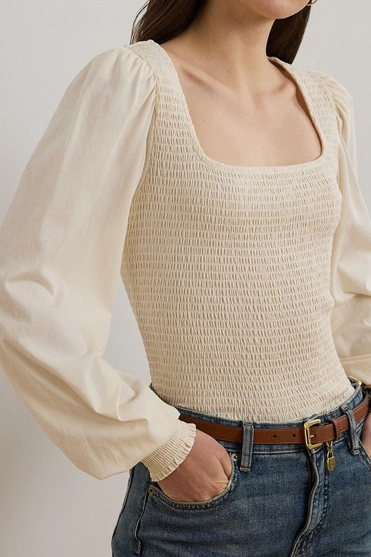 Bavlnená blúzka Lauren Ralph Lauren béžová 200963867