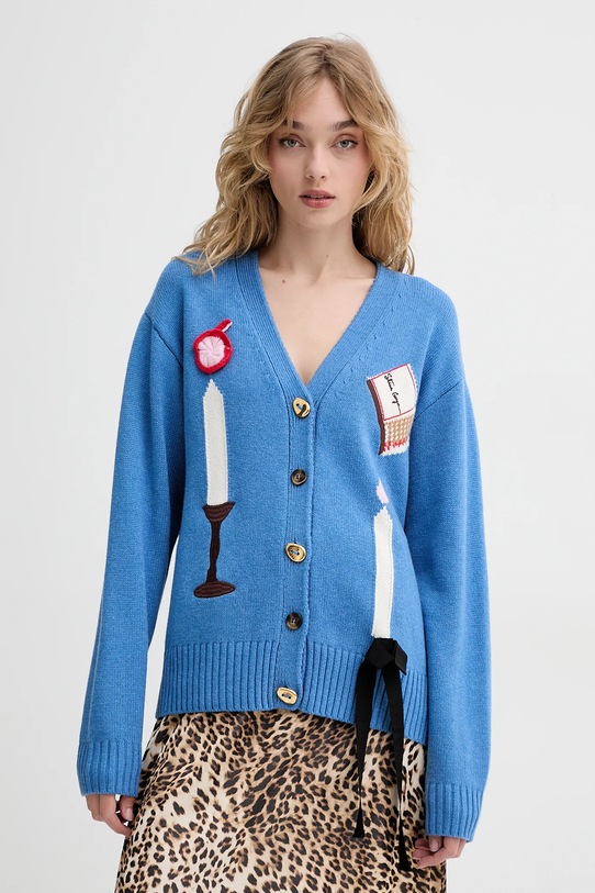 Stine Goya kardigan z domieszką wełny z domieszką wełny niebieski SG.SS25.K032.2359