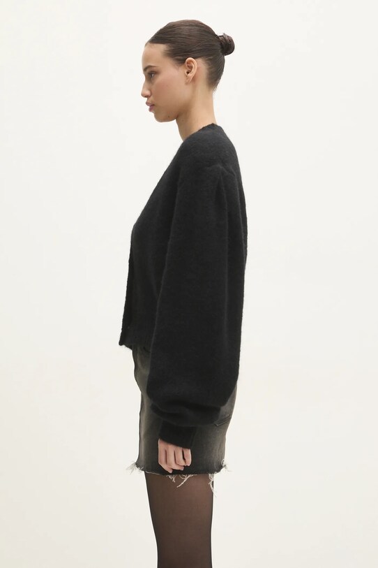 Rotate kardigan wełniany Knit Cropped 114016100 czarny SS25