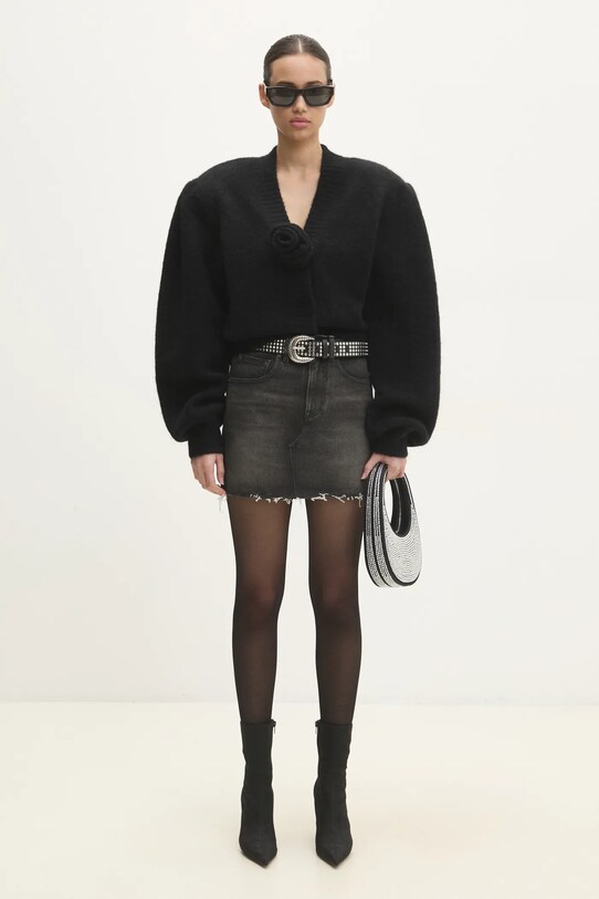 Rotate kardigan wełniany Knit Cropped 114016100 czarny