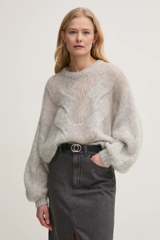 Vlněný svetr Gestuz oversize šedá 10909849