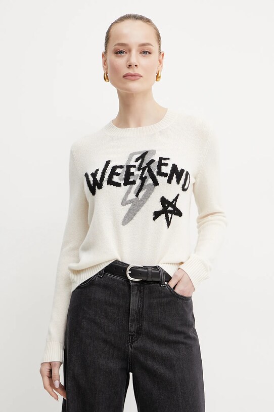 Kašmírový svetr Weekend Max Mara kulatý béžová 2515361011600