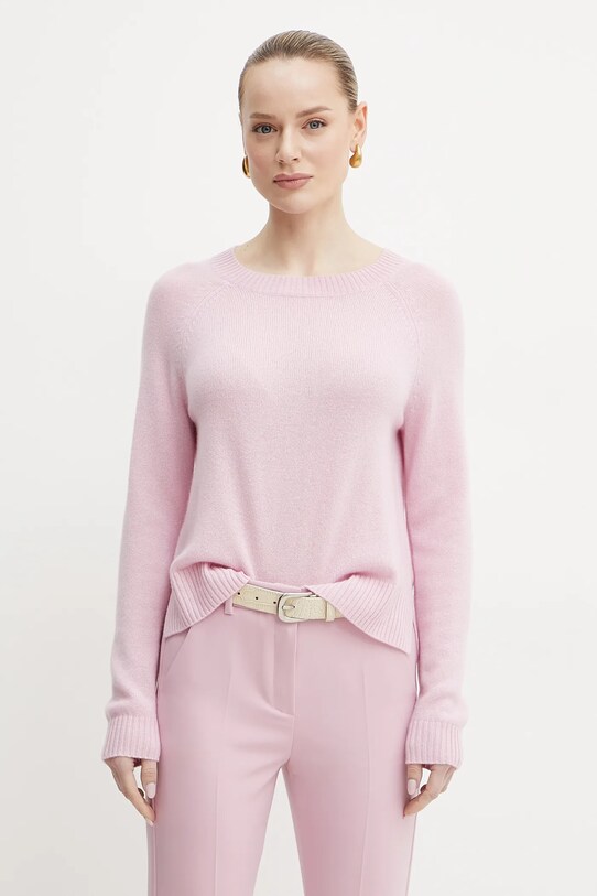 Weekend Max Mara sweter kaszmirowy okrągły różowy 2515361021600