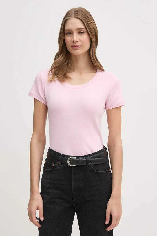 Bavlněný svetr United Colors of Benetton kulatý růžová 1091D1M10