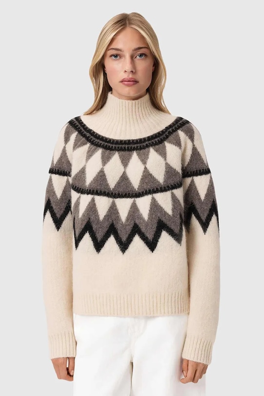 AllSaints sweter z dodatkiem wełny TARA okrągły brązowy W086KB