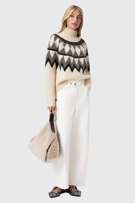 AllSaints sweter z dodatkiem wełny TARA W086KB brązowy