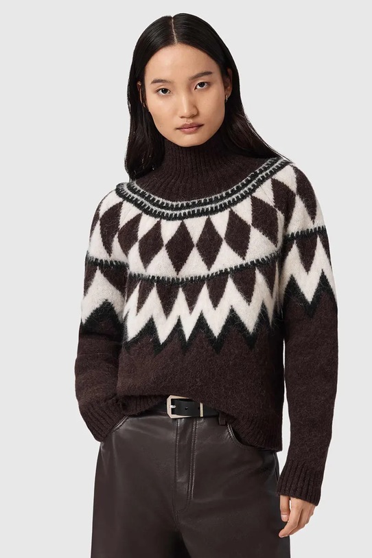 AllSaints sweter z dodatkiem wełny TARA okrągły brązowy W086KB