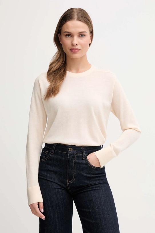 United Colors of Benetton sweter wełniany okrągły beżowy 11AHD10CV