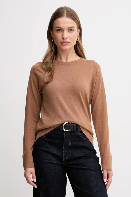 United Colors of Benetton sweter wełniany okrągły brązowy 11AHD10CV