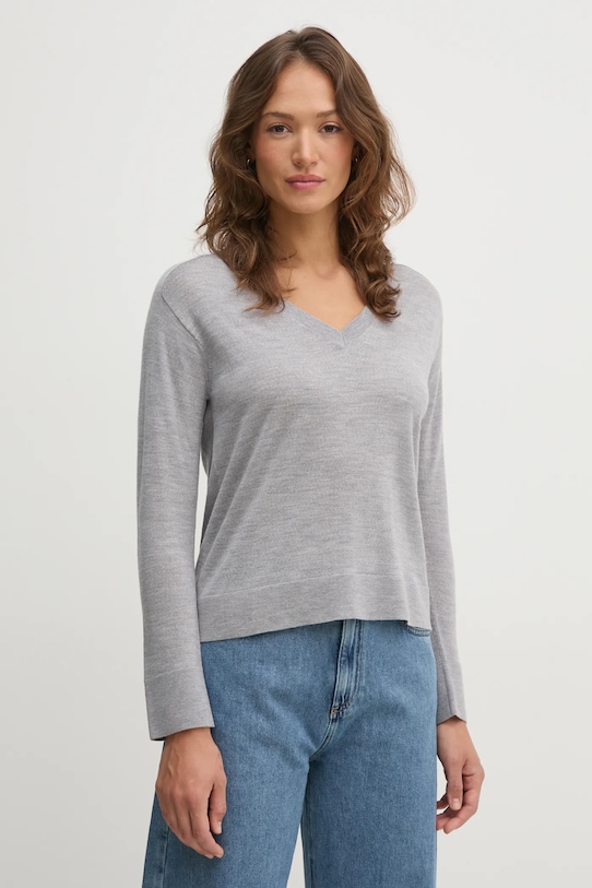 Шерстяной свитер United Colors of Benetton тонкий серый 11AHD402M