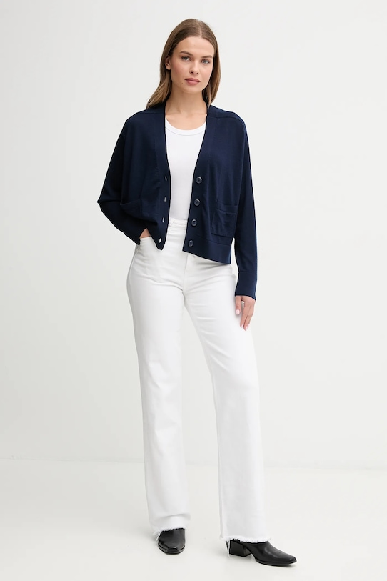 United Colors of Benetton kardigan wełniany 11AHD604R granatowy AW25