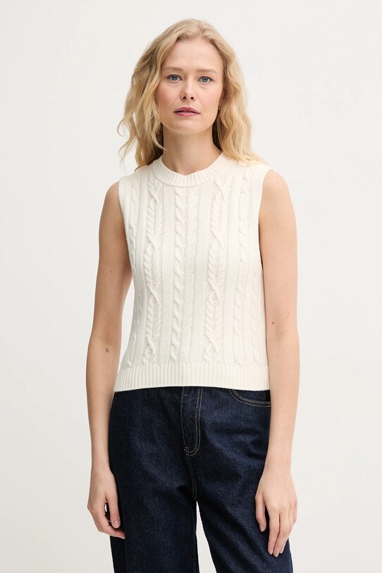 United Colors of Benetton vestă din bumbac groase bej 1694D10CM