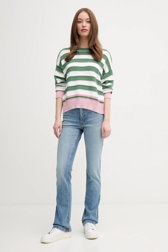 United Colors of Benetton pamut pulóver 1494E10CW zöld SS25