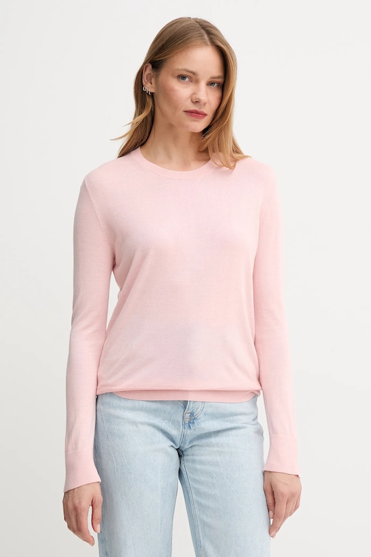Пуловер с коприна United Colors of Benetton овално розов 1ZRED10CP