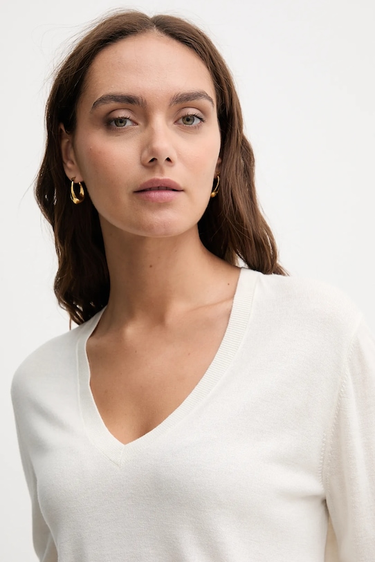 United Colors of Benetton sweter z domieszką jedwabiu beżowy 1ZRED402L