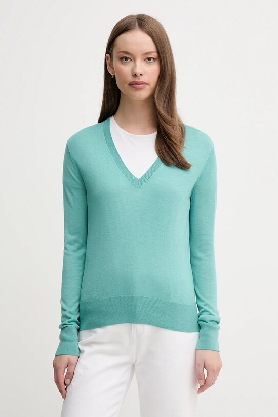 United Colors of Benetton pulover din amestec de mătase subtiri turcoaz 1ZRED402L