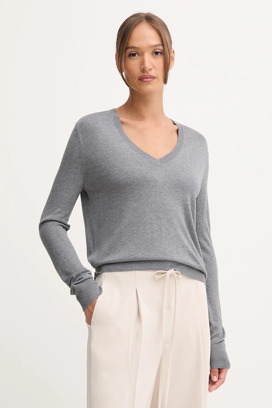 United Colors of Benetton pulover din amestec de mătase gri 1ZRED402L