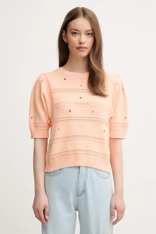 United Colors of Benetton sweter bawełniany wzorzyste pomarańczowy 10C1E10DO