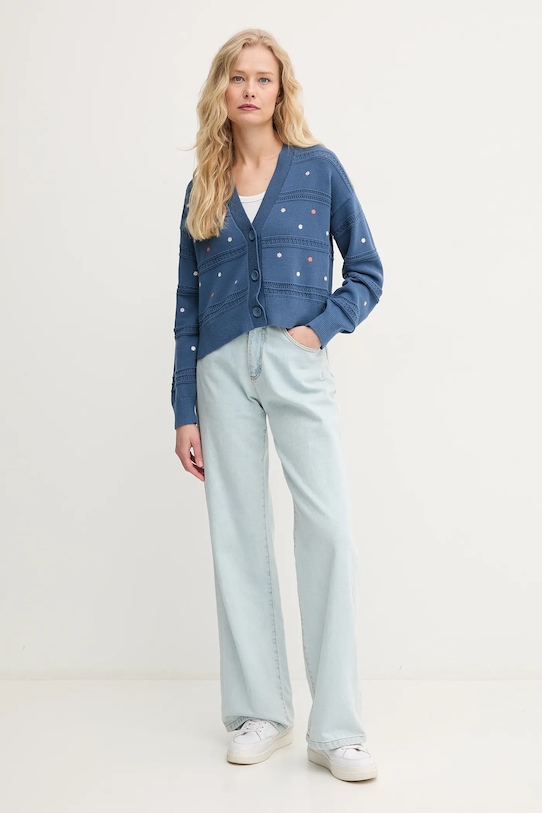 United Colors of Benetton pamut kardigán 10C1E604W sötétkék SS25