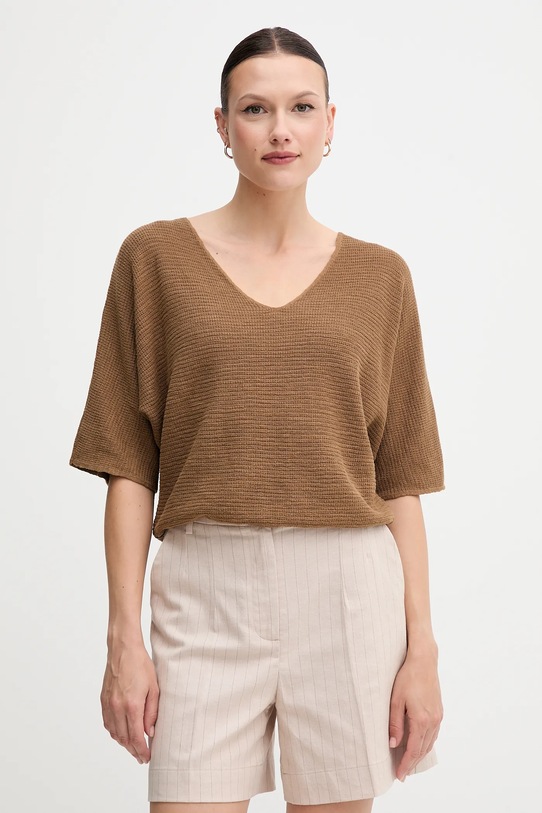 United Colors of Benetton sweter z domieszką lnu pozostałe brązowy 115GD10CS