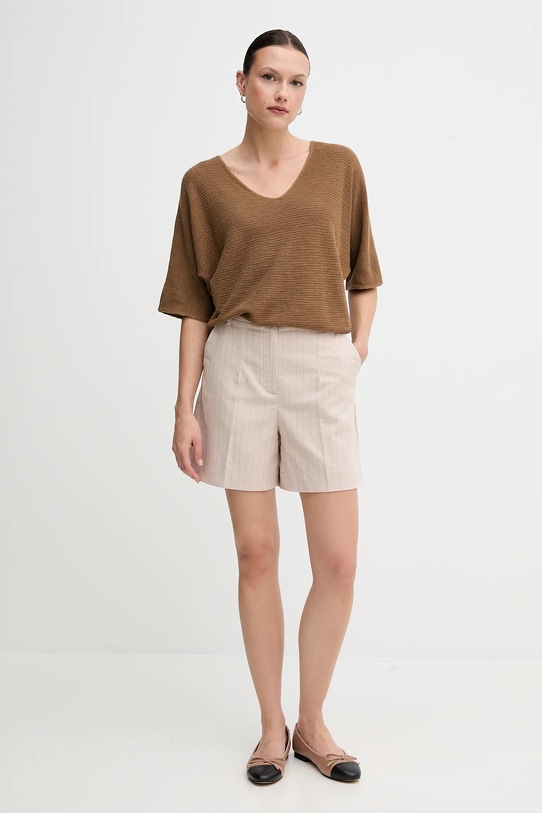 United Colors of Benetton sweter z domieszką lnu 115GD10CS brązowy SS25