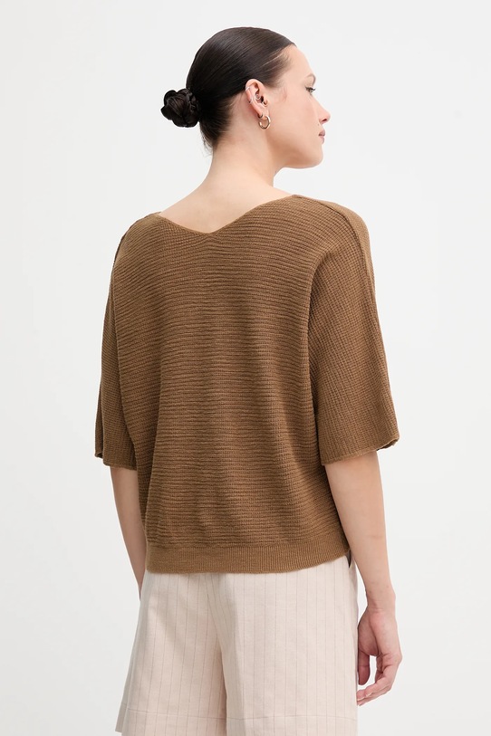 Odzież United Colors of Benetton sweter z domieszką lnu 115GD10CS brązowy