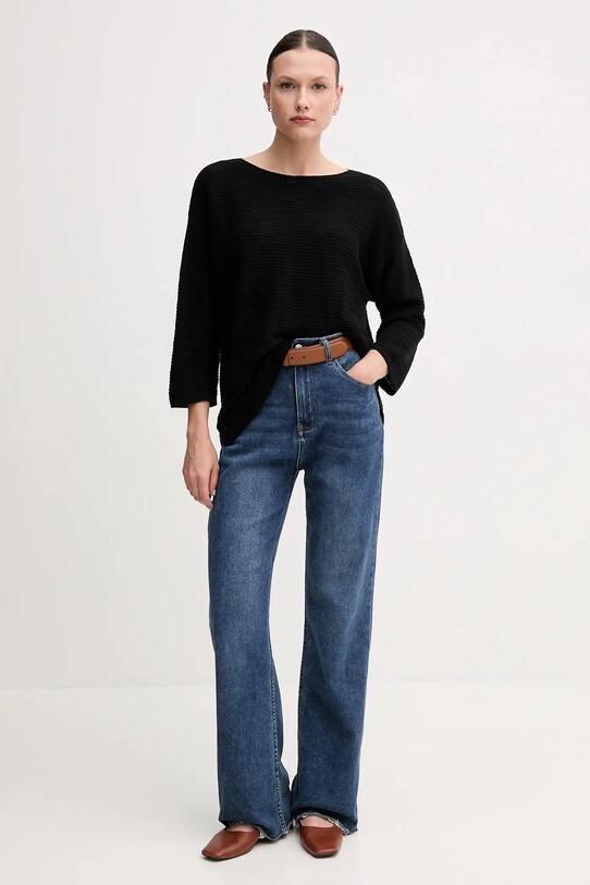 Πουλόβερ από λινό μείγμα United Colors of Benetton 115GD10CT μαύρο SS25