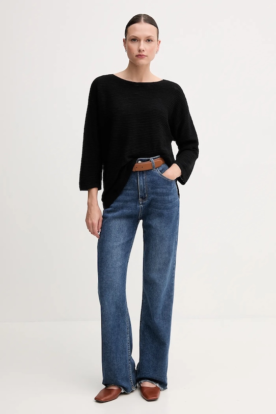 Πουλόβερ από λινό μείγμα United Colors of Benetton 115GD10CT μαύρο SS25