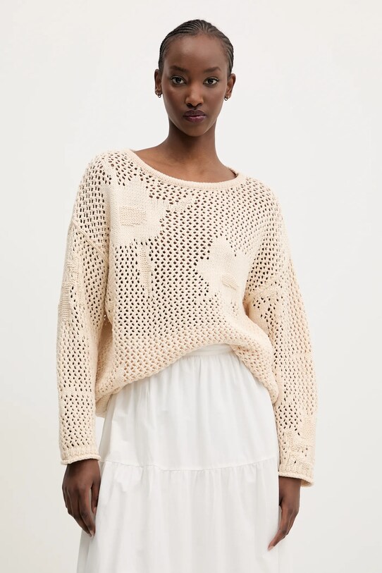 Desigual sweter z domieszką lnu BRUMA pozostałe beżowy 25SWJF26