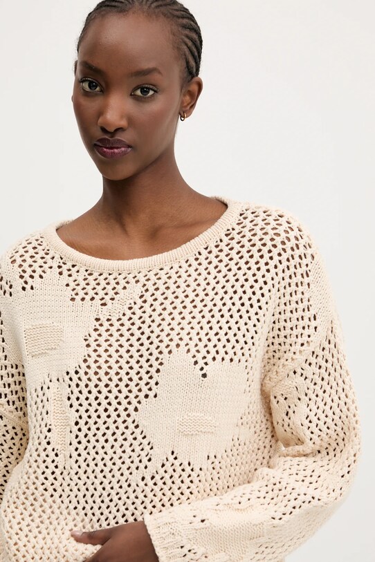 Desigual sweter z domieszką lnu BRUMA beżowy 25SWJF26