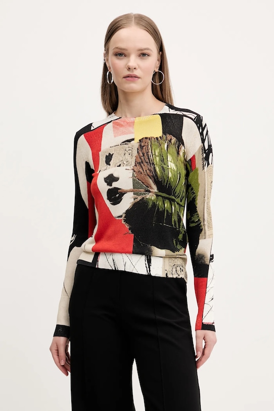 Desigual pulover COLLAGELACRO subtiri bej 25SWJF27