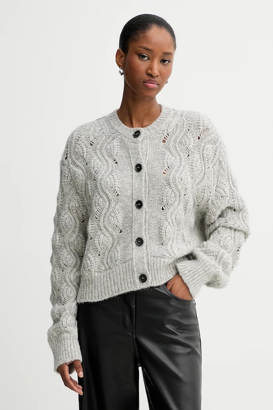 Samsoe Samsoe kardigan wełniany Safiora wełna szary F24400095