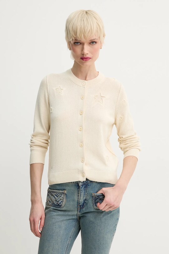 ZADIG&VOLTAIRE kardigan z domieszką jedwabiu zapinany beżowy KWCA01585.102