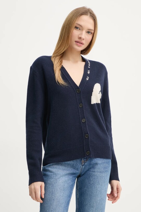 ZADIG&VOLTAIRE kardigan kaszmirowy aplikacja granatowy KWCA01615.404