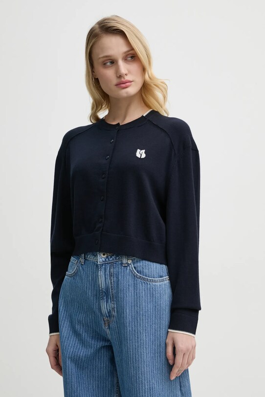 BA&SH gyapjú kardigán BRANICE sima sötétkék 1E25BRAN