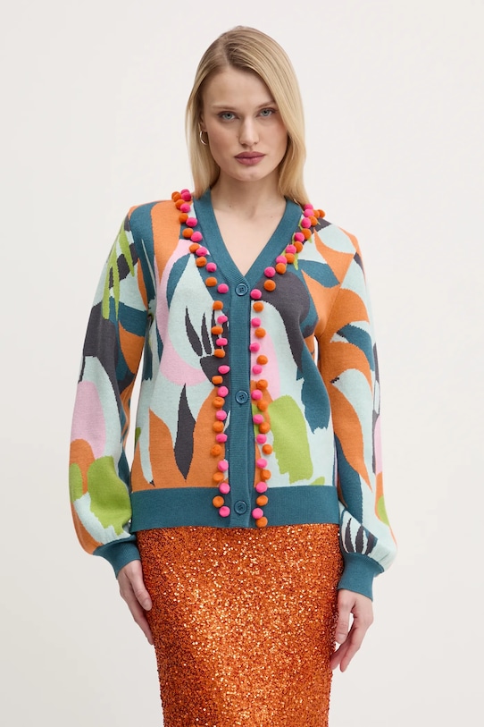 Never Fully Dressed cardigan Balearic Forrest cu modele turcoaz NFDKN573