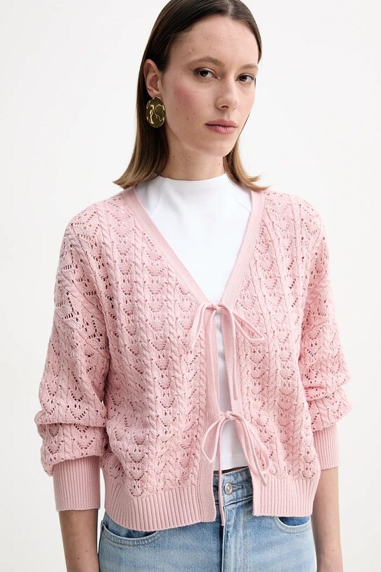 Βαμβακερή ζακέτα Guess RUTH ροζ W5GR43.Z3C71