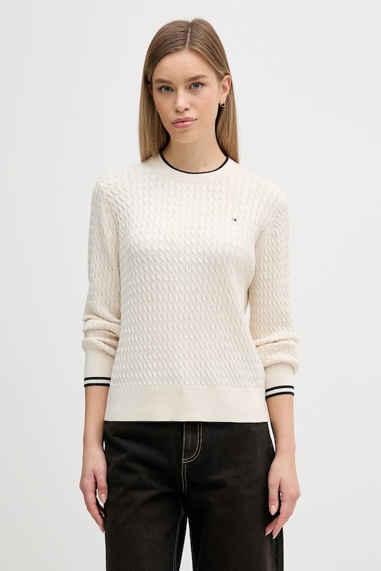 Βαμβακερό πουλόβερ Tommy Hilfiger βαμβάκι μπεζ WW0WW44993