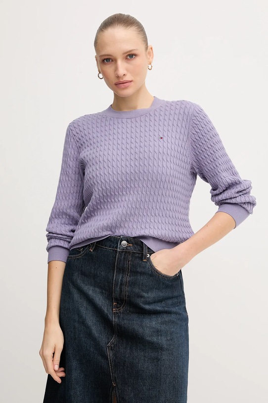 Bavlněný svetr Tommy Hilfiger kulatý fialová WW0WW44993