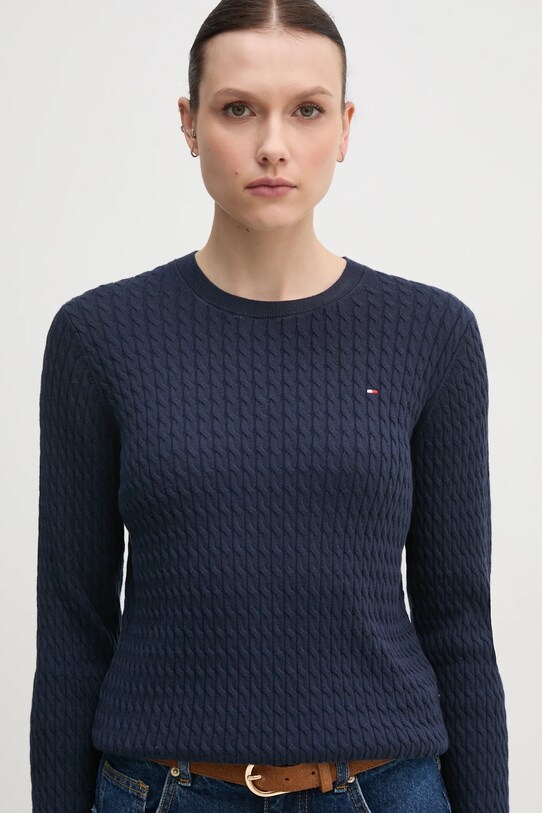 Βαμβακερό πουλόβερ Tommy Hilfiger σκούρο μπλε WW0WW44993