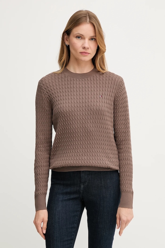 Tommy Hilfiger sweter bawełniany bawełna brązowy WW0WW44993
