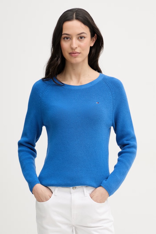 Tommy Hilfiger πουλόβερ γυναικείο βαμβακερό μπλε WW0WW44975