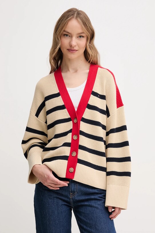 Хлопковый кардиган Tommy Hilfiger хлопок бежевый WW0WW45552