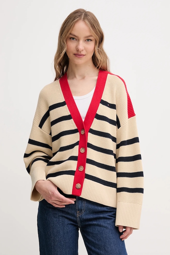 Tommy Hilfiger kardigan bawełniany wzorzyste beżowy WW0WW45552